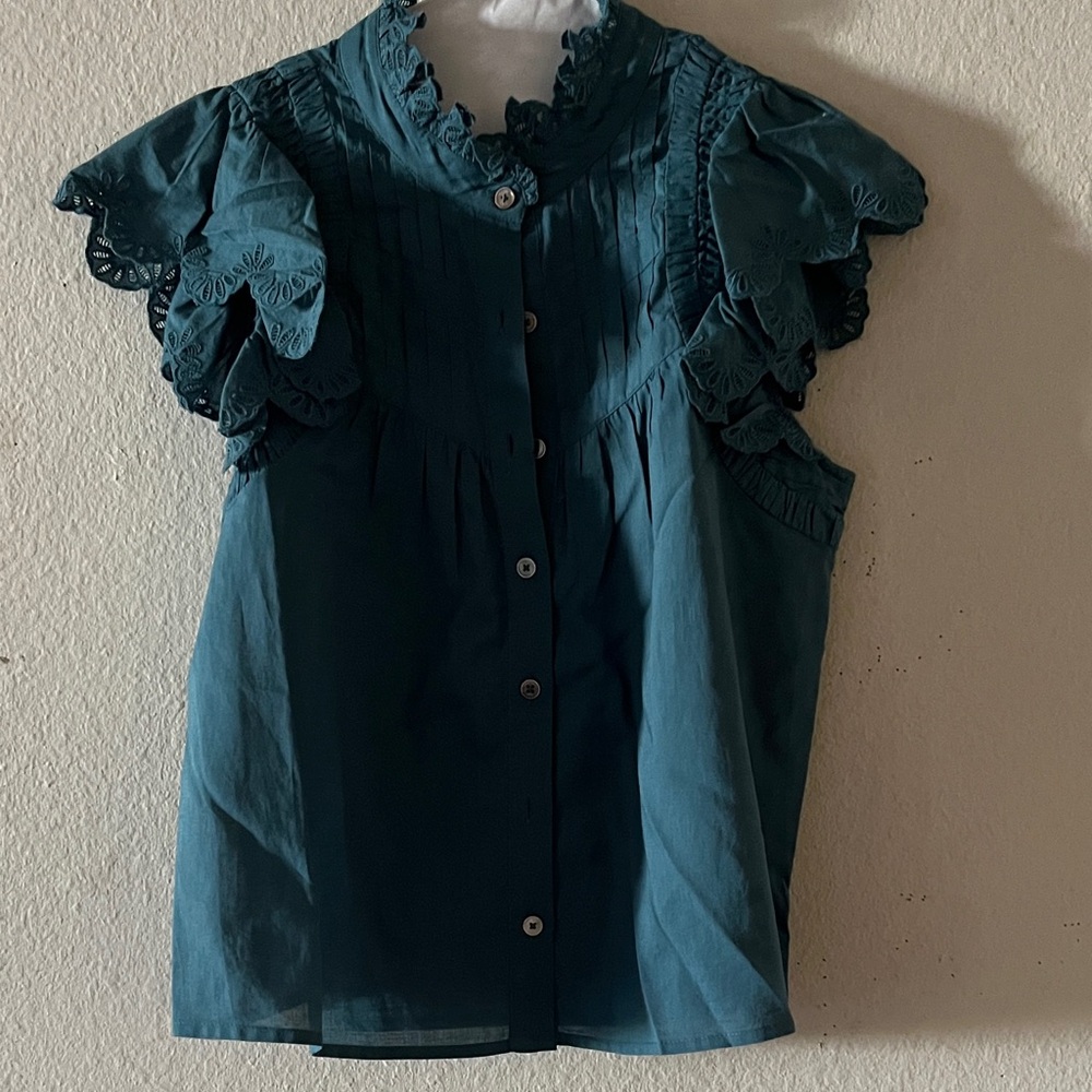 Sea New York Teal Ruffled Blouse